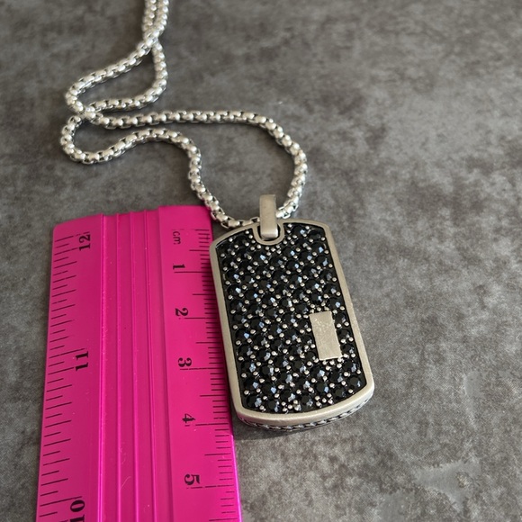 Black pave stainless steel dog tag necklace - Picture 3 of 5